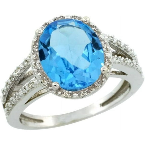 Dreamofdazzles Jewels 2.60 Ct Oval Cut Blue Topaz Wedding Engagement Thanksgiving Christmas Halo Ring 14K White Gold Plated 925 Sterling Silver For Women's -4
