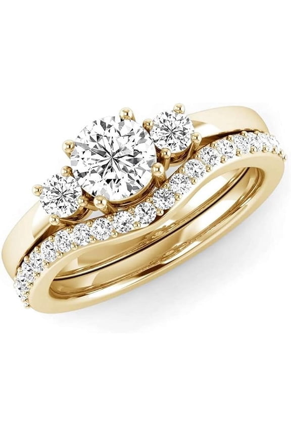 2.62 Ct Round Cut White Diamond Engagement Wedding Thanksgiving Christmas Bridal Ring Set 14K Yellow Gold Plated 925 Sterling Silver For Women's -5.5