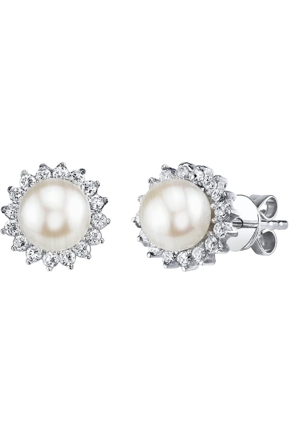 2 Ctw Round Cut Simulated Pearl Womens Stud Earrings 14K White Gold Plated 925 Sterling Silver