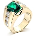 thumbnail image 1 of Dreamofdazzles Jewels 3.00 Ct Cushion Cut Emerald & Diamond Engagement Wedding Thanksgiving Christmas Pinky Band Ring 14K Yellow Gold Plated 925 Sterling Silver For Men's -5.5, 1 of 3