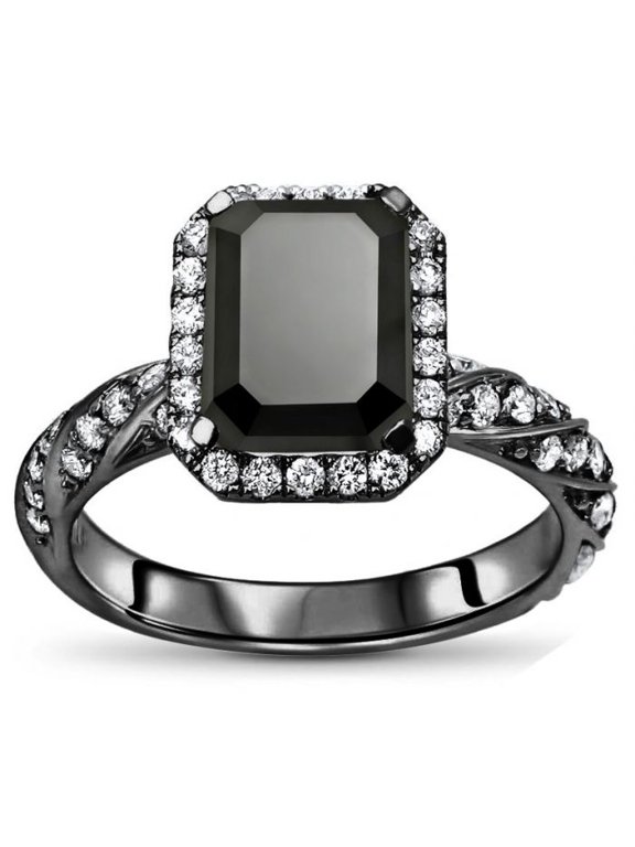 3.00 Ct Emerald Cut Black And Diamond Diamond Engagement Wedding Thanksgiving Hidden Band Ring 14K Black Gold Plated 925 Sterling Silver For Women's -8.5