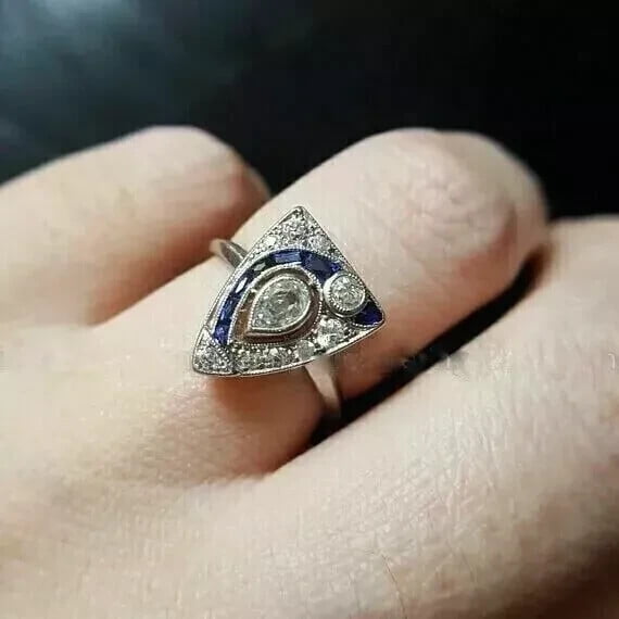 Dreamofdazzles Jewels 3.00 Ctw Pear Cut Sapphire & White Diamond Wedding Anniversary Band Ring 14K White Gold Plated 925 Sterling Silver 925 Sterling Silver -5