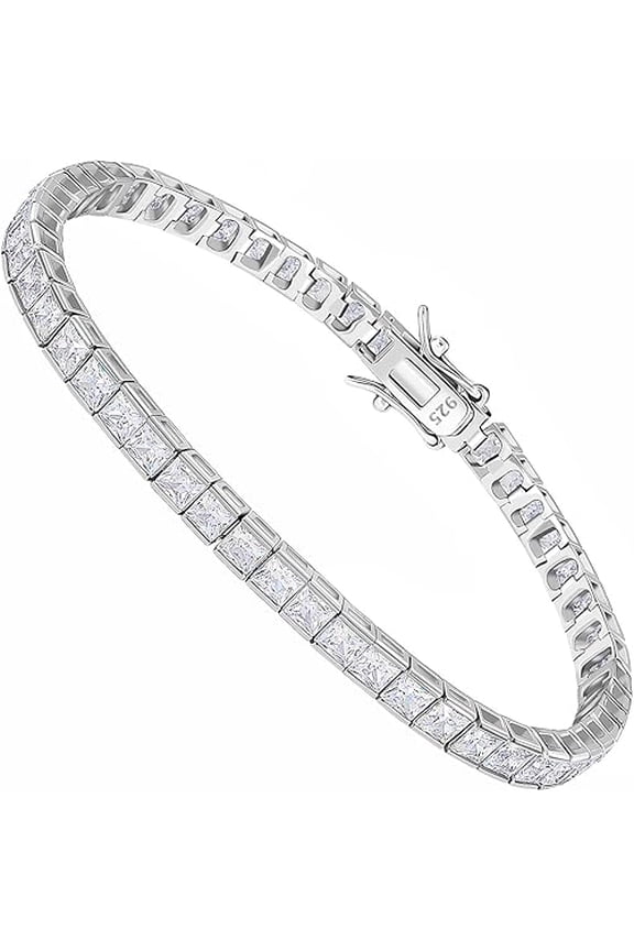 4.00 Ctw Princess Cut Diamond Womens Tennis Bracelet 14K White Gold Plated 925 Sterling Silver