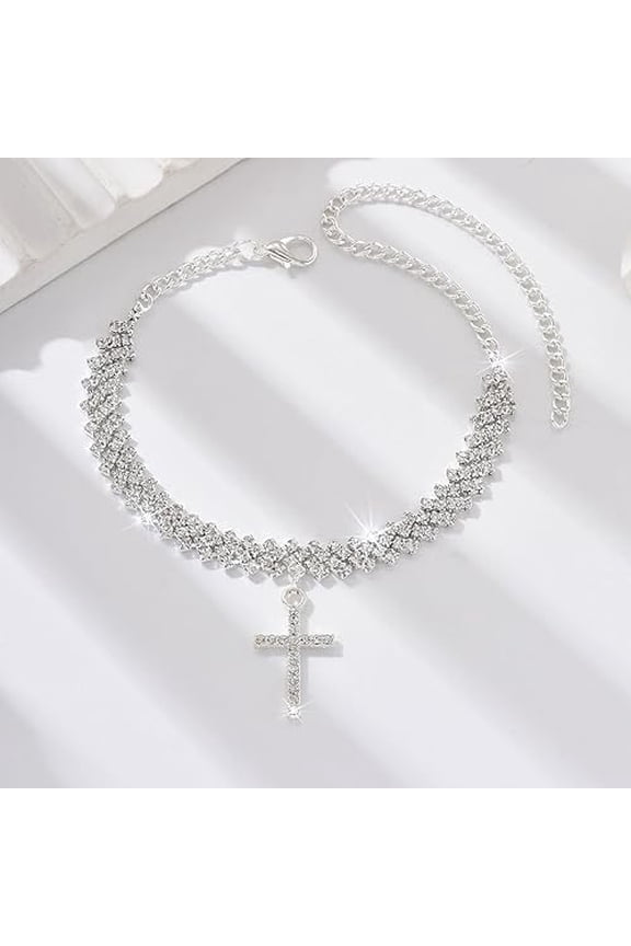 5.00 Ctw Round Cut Diamond Cross Womens Anklet 14K White Gold Plated 925 Sterling Silver