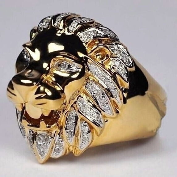 Dreamofdazzles Jewels 5.00 Ctw Round Cut White Diamond Men's Lion King Crown Band Mens Ring 14K Yellow Gold Plated 925 Sterling Silver 925 Sterling Silver -8