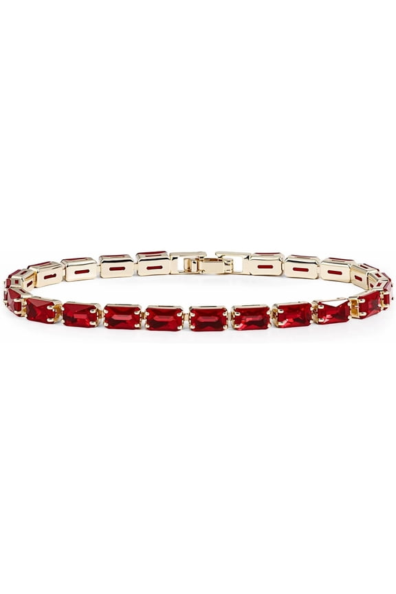 6.00 Ct Emerald Cut Red Garnet Womens Tennis Bracelets 14K Yellow Gold Plated 925 Sterling Silver
