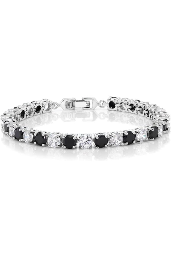 6.00 Ct Round Cut Black Diamond & Diamond Womens Tennis Bracelets 14K White Gold Plated 925 Sterling Silver