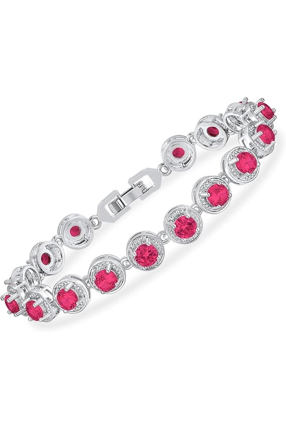 7.00 Ctw Round Cut Pink Ruby Womens Tennis Bracelet 14K White Gold Plated 925 Sterling Silver