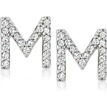 Dreamofdazzles Jewels 925 Sterling Silver 1.20Ct Round Cut Diamond Initial M Push Back Ladies Stud Earring's 14K White Gold Plated For Women's