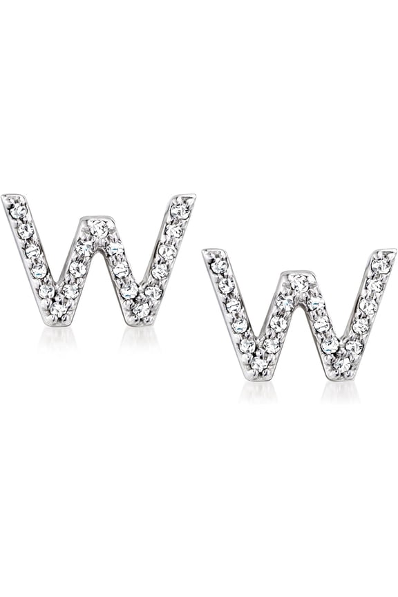 925 Sterling Silver 1.20Ct Round Cut Diamond Initial W Push Back Ladies Stud Earring's 14K White Gold Plated For Women's