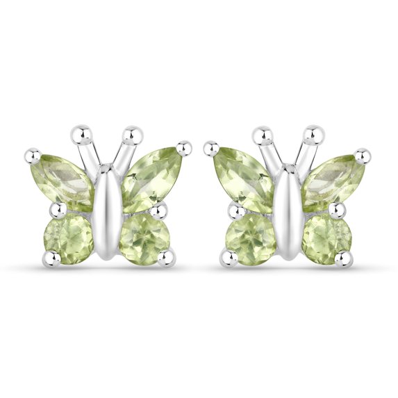 Dreamofdazzles Jewels 925 Sterling Silver 1.32Ct Marquise Cut Peridot & Diamond Butterfly Push Back Ladies Stud Earring's 14K White Gold Plated For Women's