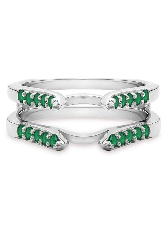 925 Sterling Silver 1.88 Ct Round Cut Green Emerald Engagement Thanksgiving Christmas Enhancer Wrap Guard Ring 14K White Gold Plated For Women's -8