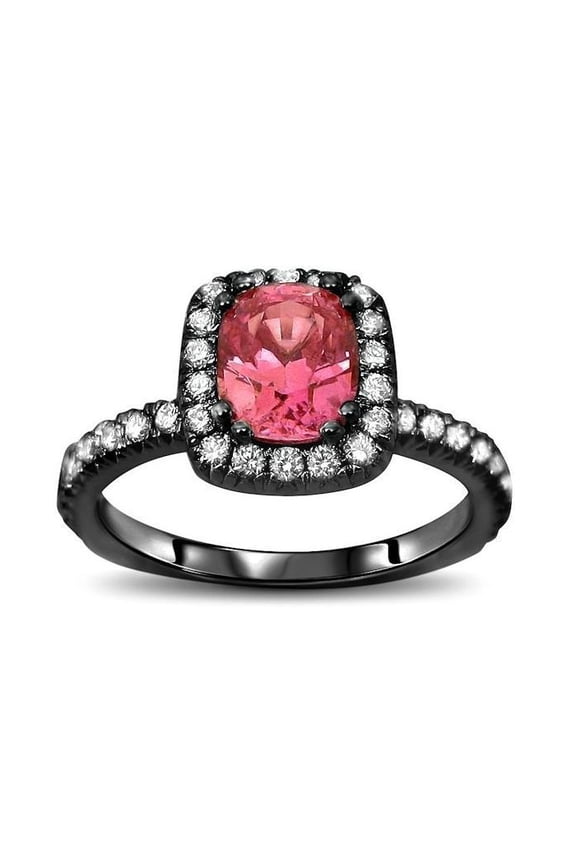 925 Sterling Silver 2.00 Ct Oval Cut Pink Sapphire Engagement Wedding Christmas Thanksgiving Halo Ring 14K Black Gold Plated For Women's -9