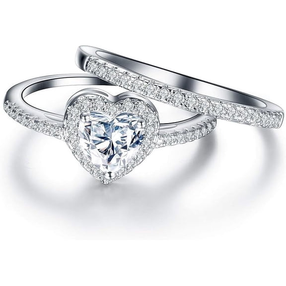 Dreamofdazzles Jewels 925 Sterling Silver 3.00 Ct Heart Cut Diamond Wedding Engagement Christmas Bridal Ring Set 14K White Gold Plated For Women's -4.5