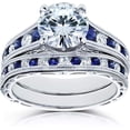 thumbnail image 1 of Dreamofdazzles Jewels 925 Sterling Silver 3.00 Ct Round Cut Diamond & Blue Sapphire Wedding Engagement Bridal Ring Set 14K White Gold Plated For Women's -5, 1 of 5
