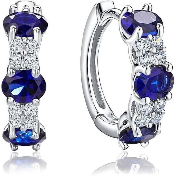 Dreamofdazzles Jewles Women's 2.15 Ctw Oval Cut Sapphire & Diamond Engagement Christmast Tanksgiving Clip On Hoop Huggie Earring's 925 Sterling Silver 14K White Gold Plated