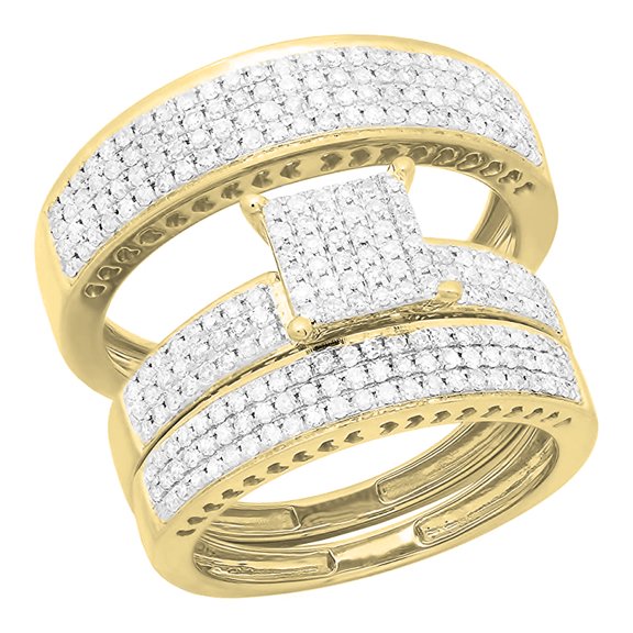 Dreamofdazzles jewels 14K Yellow Gold Plated 925 Sterling Silver 3.50 Ct Round Cut White Diamond Engagement Wedding Thanksgiving Christmas Men & Ladies Trio Set Ring Set For Unisex -9.5