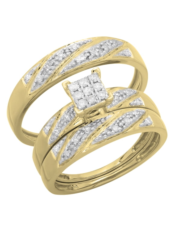 14K Yellow Gold Plated 925 Sterling Silver 3.90 Ct Round Cut White Diamond Engagement Wedding Thanksgiving Christmas Men & Ladies Trio Set Ring Set For Unisex -5.5