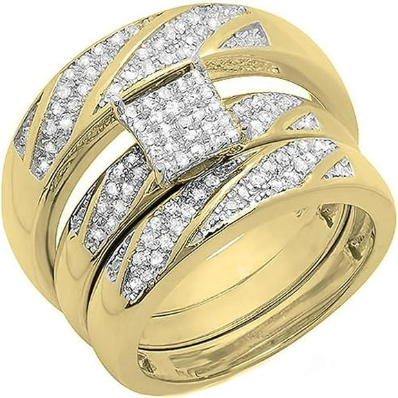 Dreamofdazzlesjewels 925 Sterling Silver 3.95 Ct Round Cut White Diamond Engagement Wedding Thanksgiving Christmas Trio Ring Set 14K Yellow Gold Plated For Unisex -5