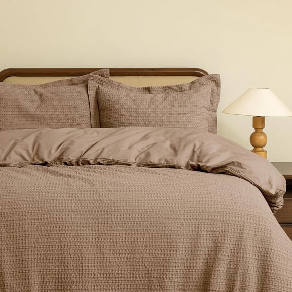 Dreamology Chunky Waffle Duvet Cover 100% Cotton 3 Piece Set with Zipper Closure, Textured Fabric