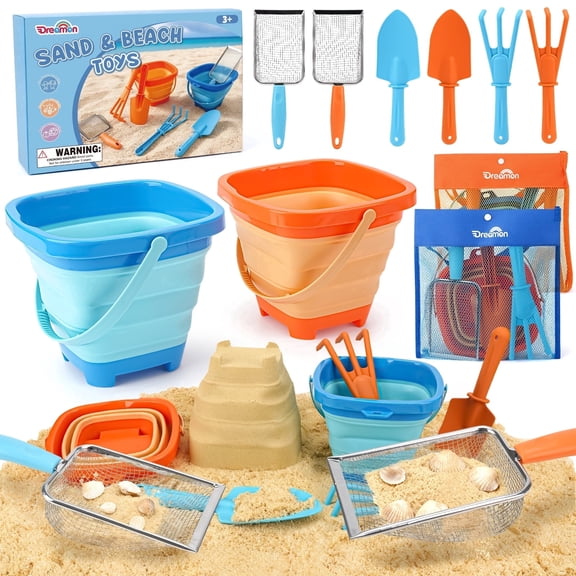 Dreamon Kids Beach Toy Set, Portable Sandcastle Building Tools, 10-Piece Set for Boys and Girls Aged 3+
