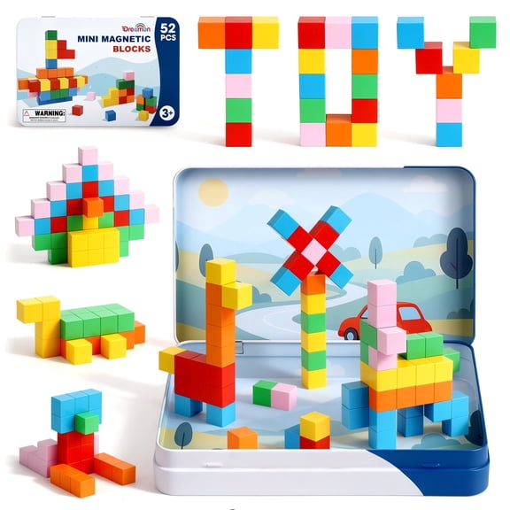 Dreamon Magnetic Building Blocks Tile Set STEM Learning 52-Piece Ages 3-8