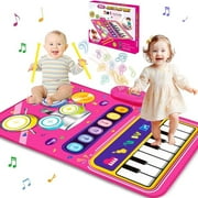 Dreampark Baby Girls Play Mat, Baby Musical Toys for 12 Months Baby Girl, Portable Piano Music Mat with 6 Instruments, Educational Toddler Girls Toys for 12-18 Months Baby Gift