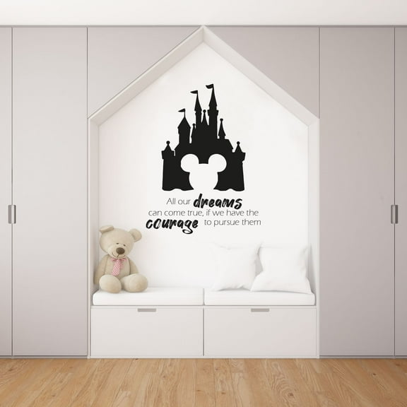 All Our Dreams Can Come True, If We Have The Courage To Pursue Them Disney Mickey Silhouette Inspirational Quote Vinyl Wall Art Sticker Wall Decal Decor Home Room Nursery Girls Room Size (10x10 inch)