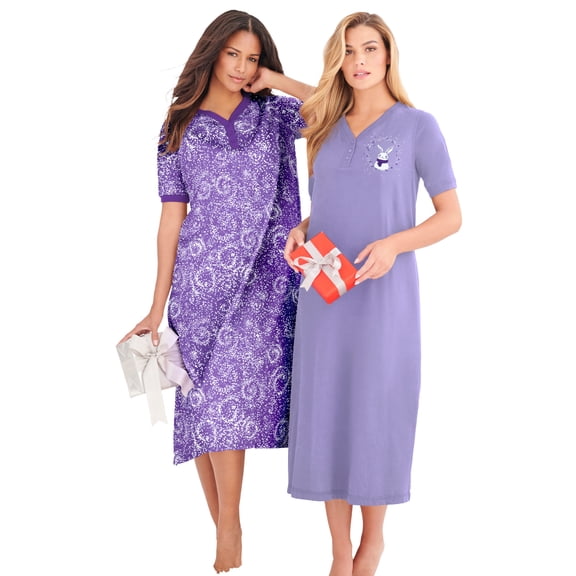 Dreams & Co. Plus Size 2-Pack Long Henley Sleepshirt