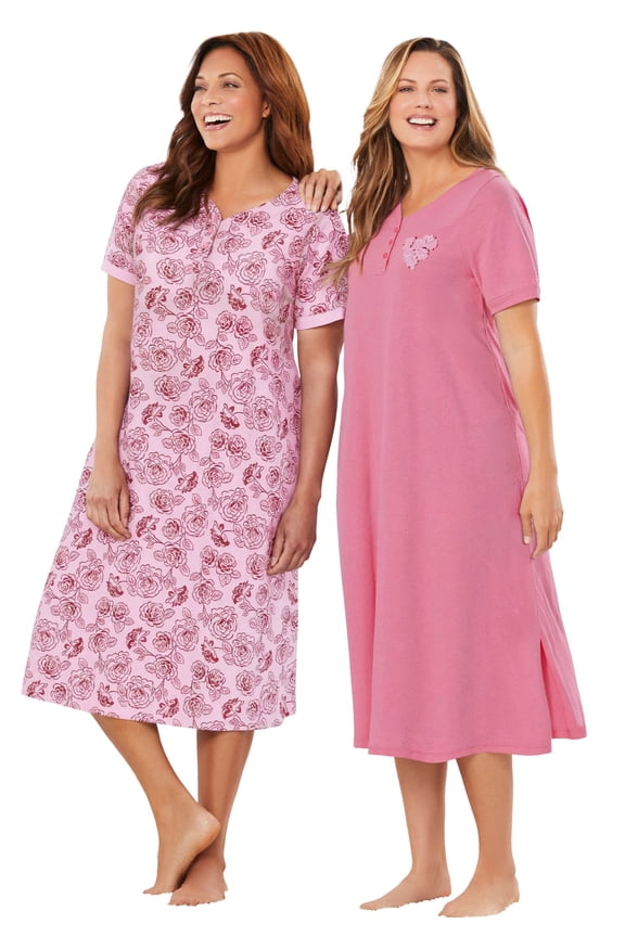 Plus Size 2-Pack Long Henley Sleepshirt