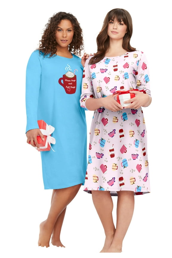 Plus Size 2-Pack Long-Sleeve Sleepshirt