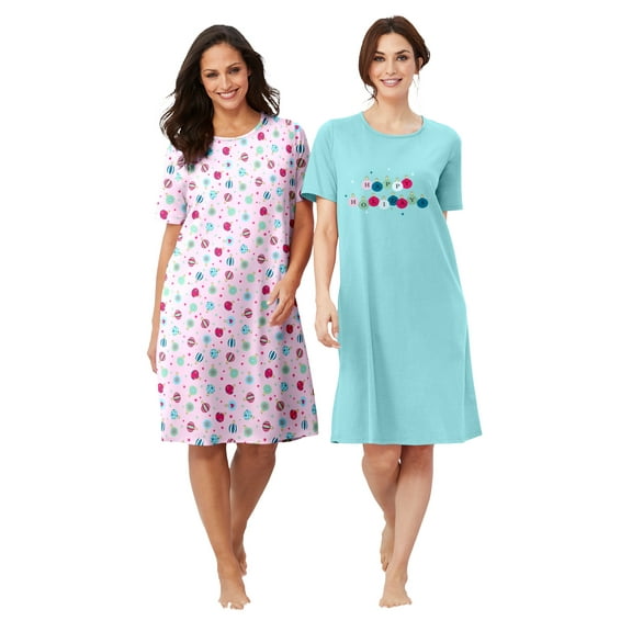 Dreams & Co. Plus Size 2-Pack Short-Sleeve Sleepshirt