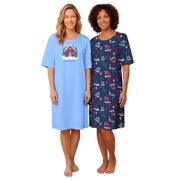 Dreams & Co. Plus Size 2-Pack Short-Sleeve Sleepshirt