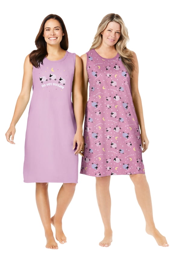Plus Size 2-Pack Sleeveless Sleepshirt