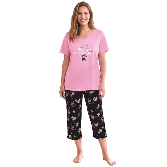 Dreams & Co. Plus Size 2-Piece Capri Cotton PJ Set