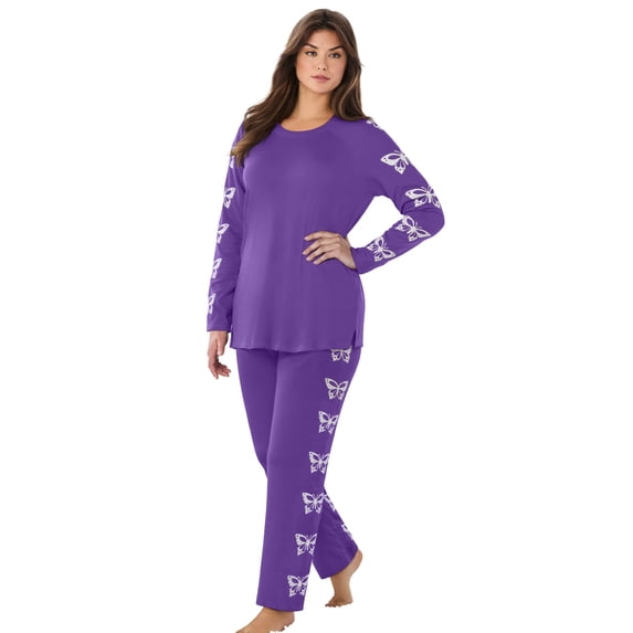 Dreams & Co. Plus Size Side Print Pajama Set