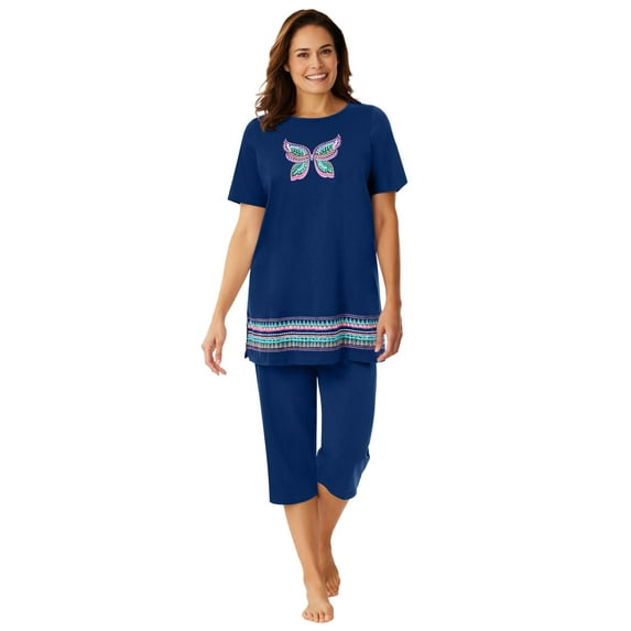 Dreams & Co. Plus Size Knit Capri Sleep Set