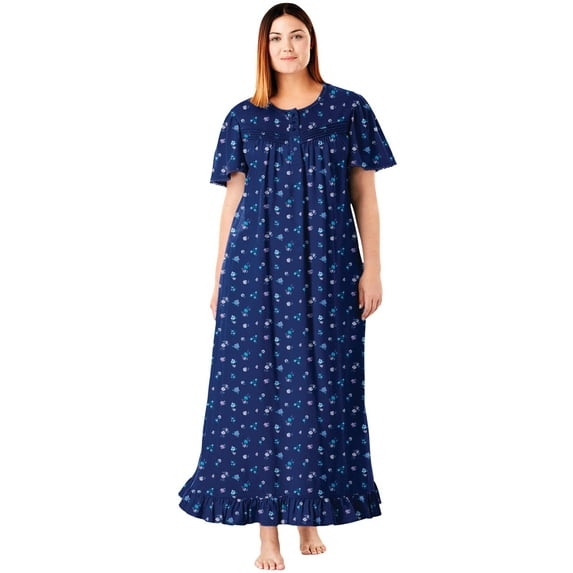 Dreams & Co. Plus Size Long Floral Print Cotton Gown