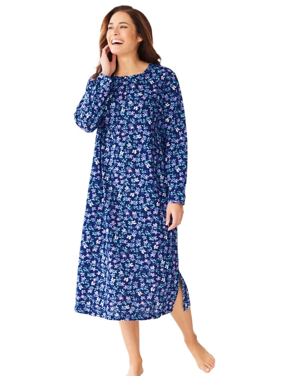 Plus Size Long-Sleeve Henley Print Sleepshirt