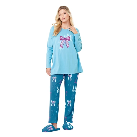 Dreams & Co. Plus Size Long Sleeve Knit PJ Set