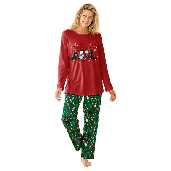 Dreams & Co. Plus Size Long Sleeve Knit PJ Set