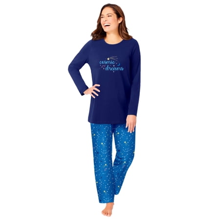 Dreams & Co. Plus Size Long Sleeve Knit PJ Set
