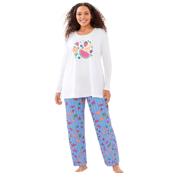 Dreams & Co. Plus Size Long Sleeve Knit PJ Set