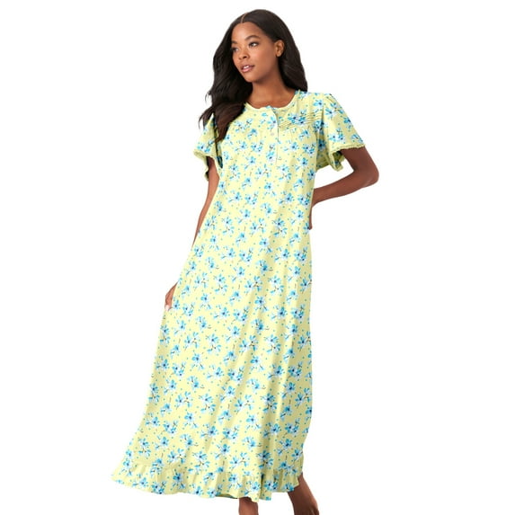 Dreams & Co. Plus Size Long Floral Print Cotton Gown