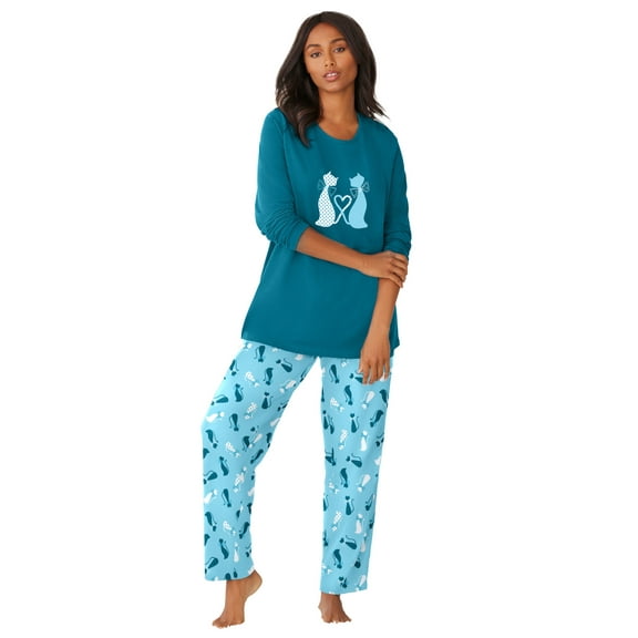 Dreams & Co. Plus Size Petite Long Sleeve Knit PJ Set