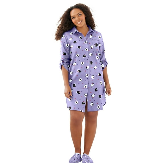 Dreams & Co. Plus Size Plaid Flannel Button-Front Sleepshirt