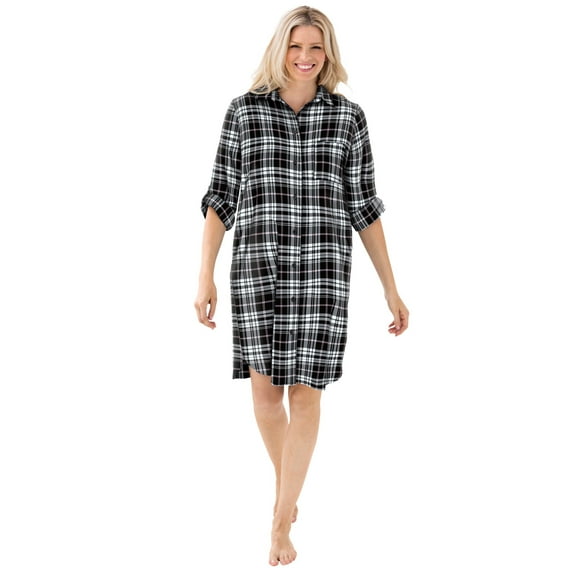 Dreams & Co. Plus Size Plaid Flannel Button-Front Sleepshirt