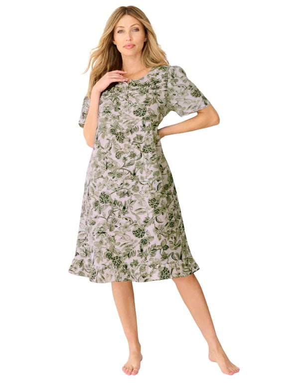 Plus Size Short Floral Print Cotton Gown