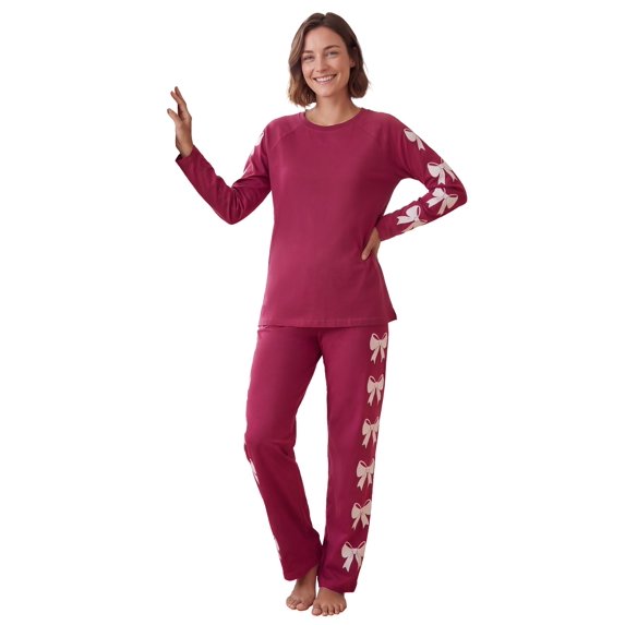 Dreams & Co. Plus Size Side Print Pajama Set