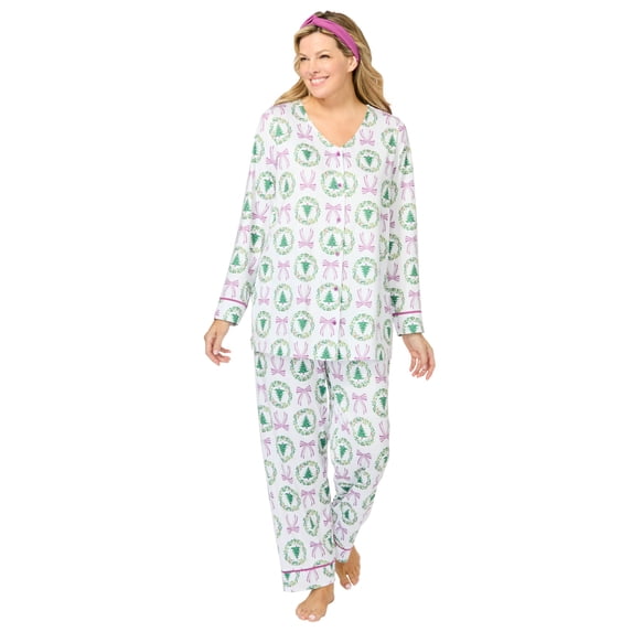 Dreams & Co. Plus Size V-Neck Pajama & Headband Set